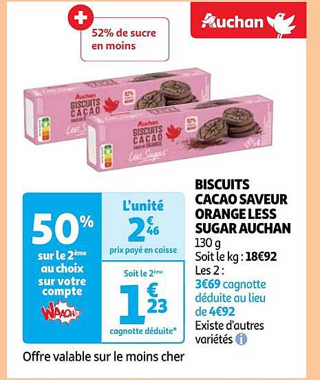 biscuits cacao saveur orange less sugar auchan