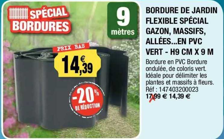 bordure de jardin flexible spécial gazon, massifs, allées... en pvc vert - h. 9 cm x 9 m