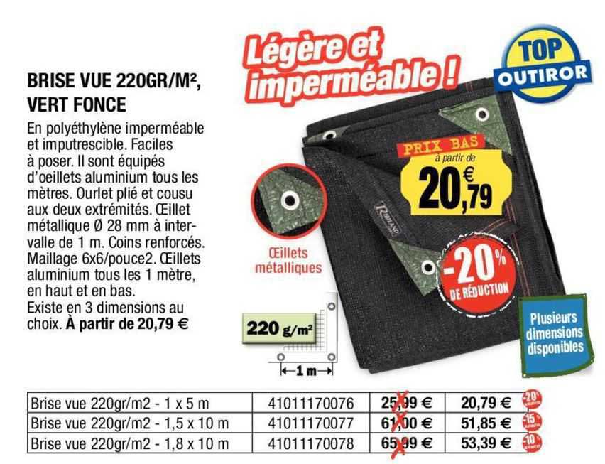 brise vue 220 gr/m², vert foncé