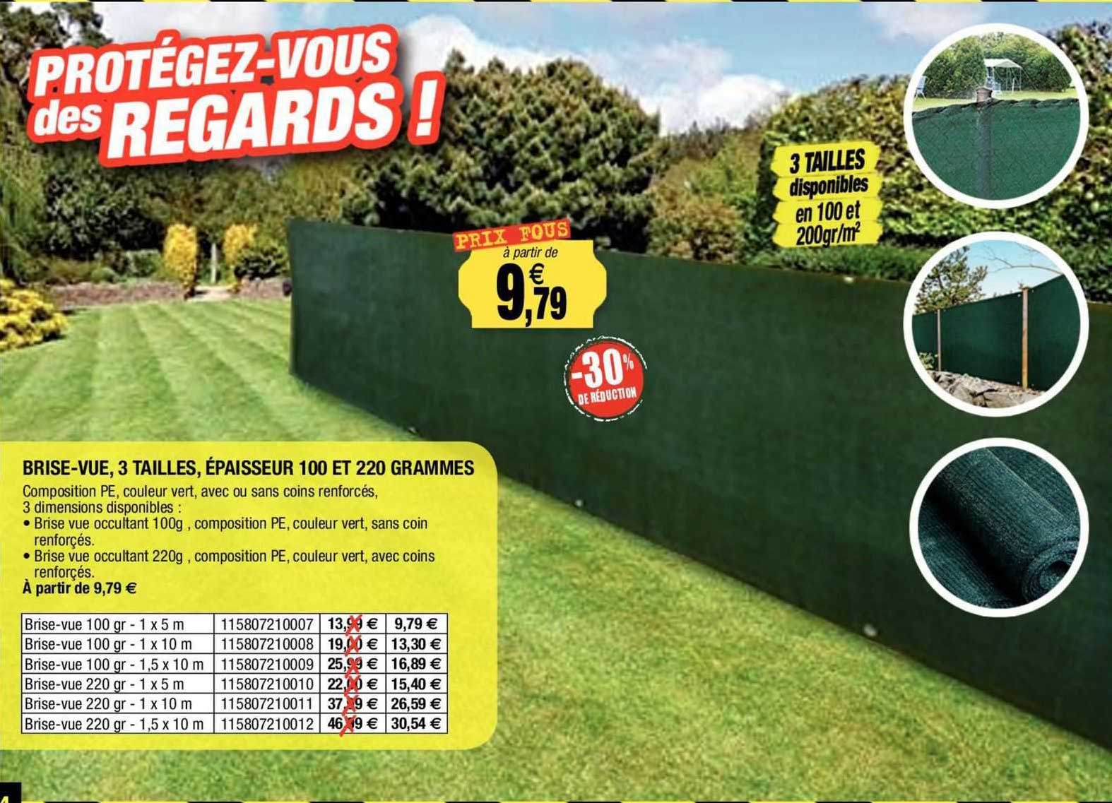 brise-vue, 3 tailles, épaisseur 100 et 220 grammes