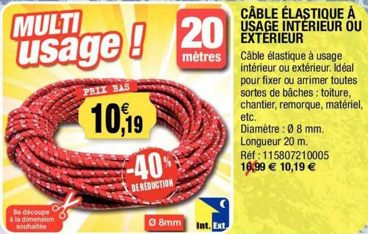 câble élastique à usage intérieur ou extérieur