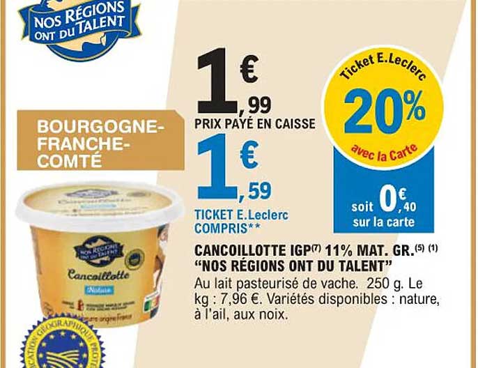 cancoillotte igp 11% mat. gr. "nos régions ont du talent"