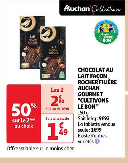 chocolat au lait façon rocher filière auchan gourmet "cultivons le bon"