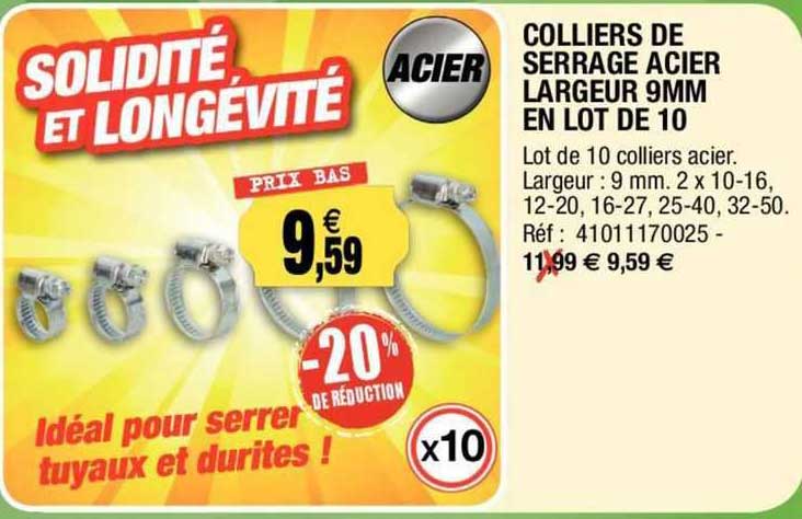colliers de serrage acier largeur 9 mm en lot de 10