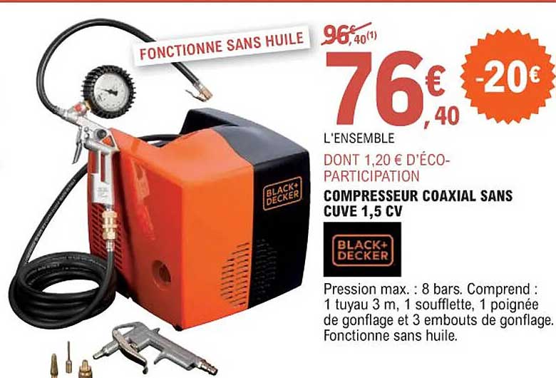 compresseur coaxial sans cuve 1,5 cv black+decker