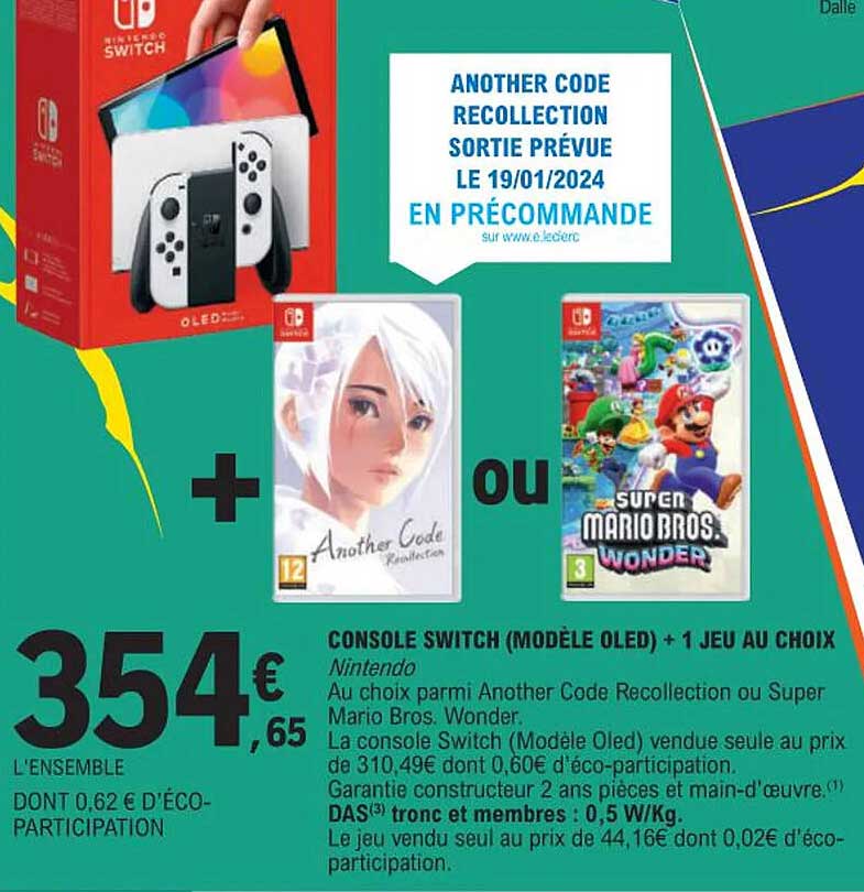 Console Switch (modèle Oled) + 1 Jeu Au Choix Nintendo