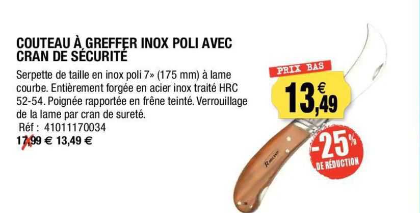 couteau à greffer inox poli avec cran de sécurité