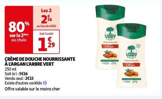 crème de douche nourrissante à l'argan l'arbre vert