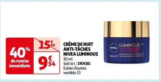 crème de nuit anti-tâches nivea luminous