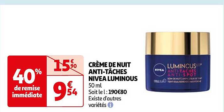 crème de nuit anti-tâches nivea luminous