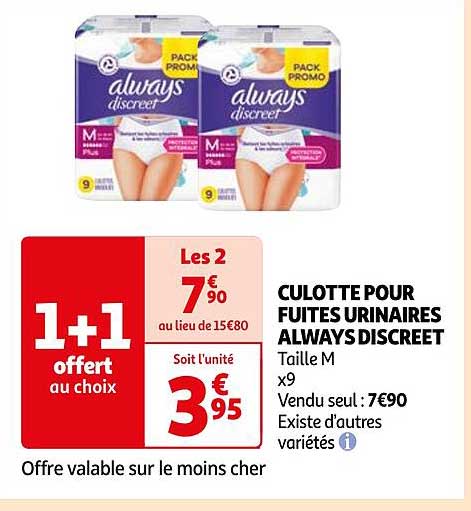 culotte pour fuites urinaires always discreet