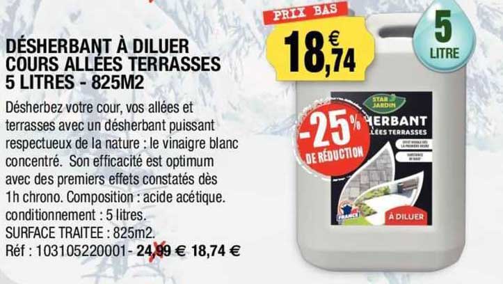 désherbant à diluer cours allées terrasses 5 litres - 825m²