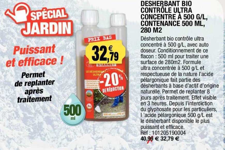 désherbant bio contrôle ultra concentré à 500 g/l, contenance 500 ml, 280 m²