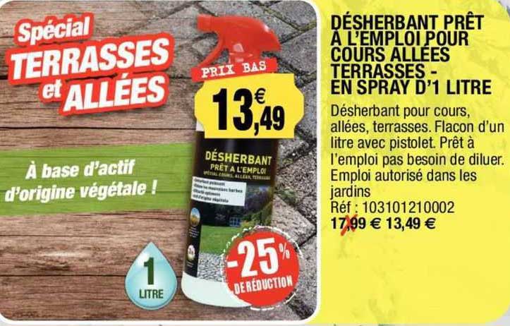 désherbant prêt à l'emploi pour cours allées terrasses - en spray d'1 litre