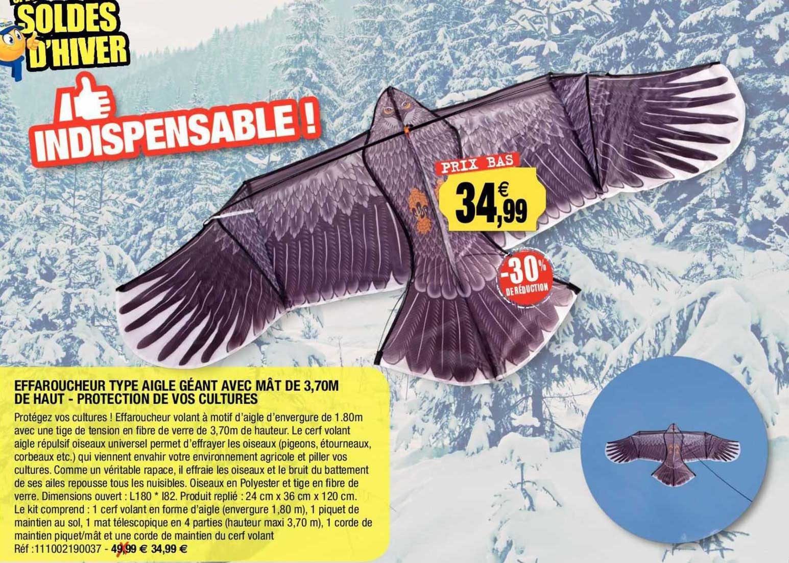 effaroucheur type aigle géant avec mât de 3,7 m de haut - protection de vos cultures