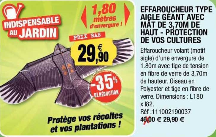 effaroucheur type aigle géant avec mât de 3,70 m de haut - protection de vos cultures