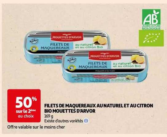 filets de maquereaux au naturel et au citron bio mouettes d'arvor