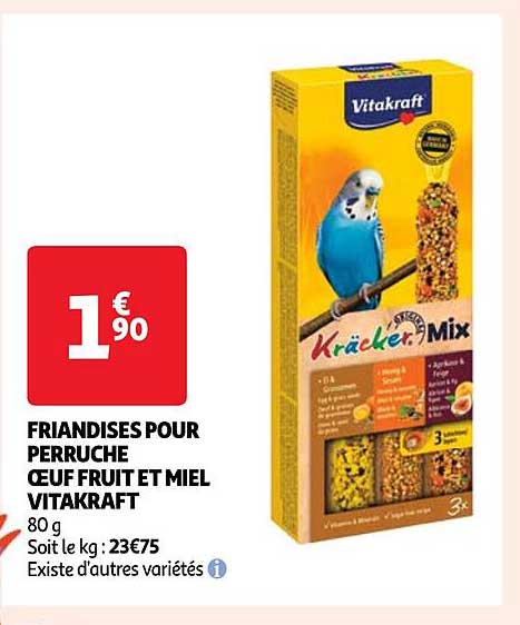 friandises pour perruche œuf fruit et miel vitakraft
