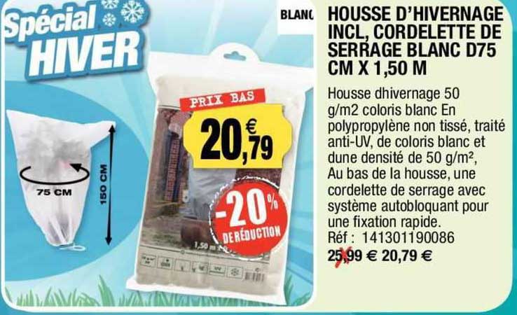 housse d'hivernage incl, cordelette de serrage blanc d75 cm x 1,50 m