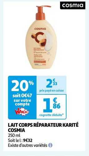 lait corps réparateur karité cosmia