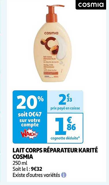 lait corps réparateur karité cosmia