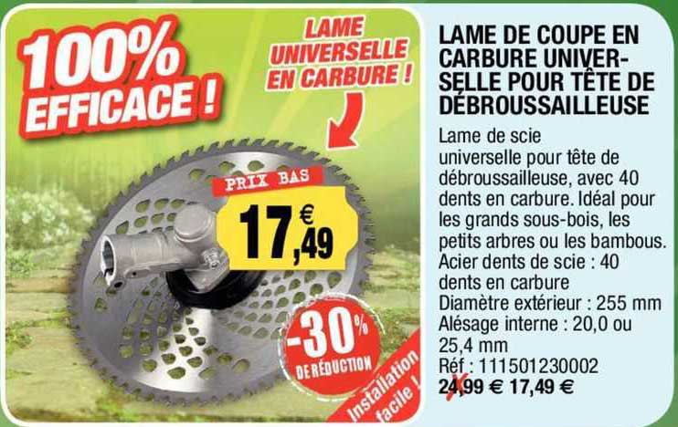 lame de coupe en carbure universelle pour tête de débroussailleuse