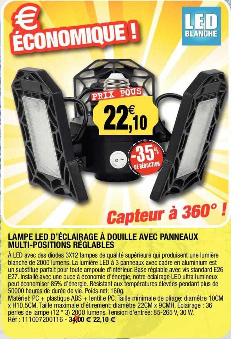 lampe led d'éclairage à douille avec panneaux multi-positions réglables