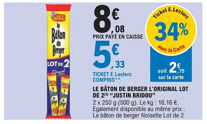 le bâton de berger l'original lot de 2 "justin bridou"