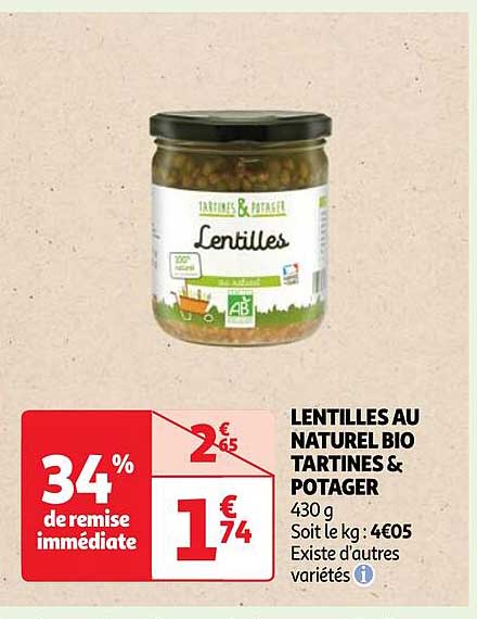 Lentilles Au Naturel Bio Tartines & Potager