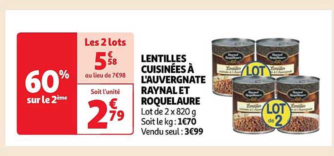 lentilles cuisinées à l'auvergnate raynal et roquelaure