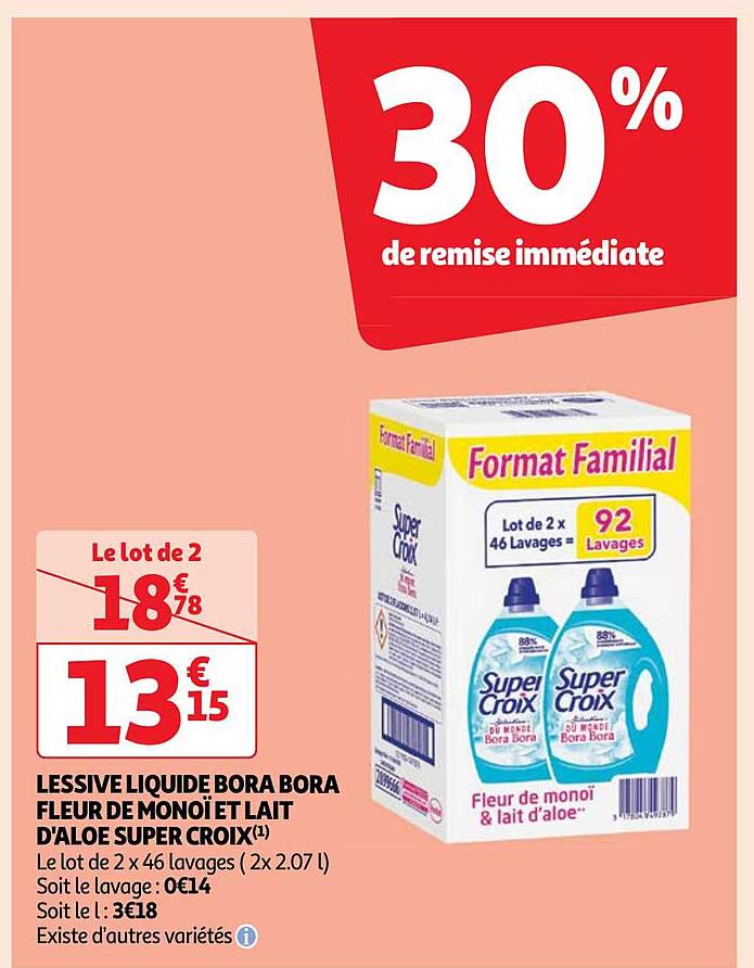 lessive liquide bora bora fleur de monoï et lait d'aloe super croix