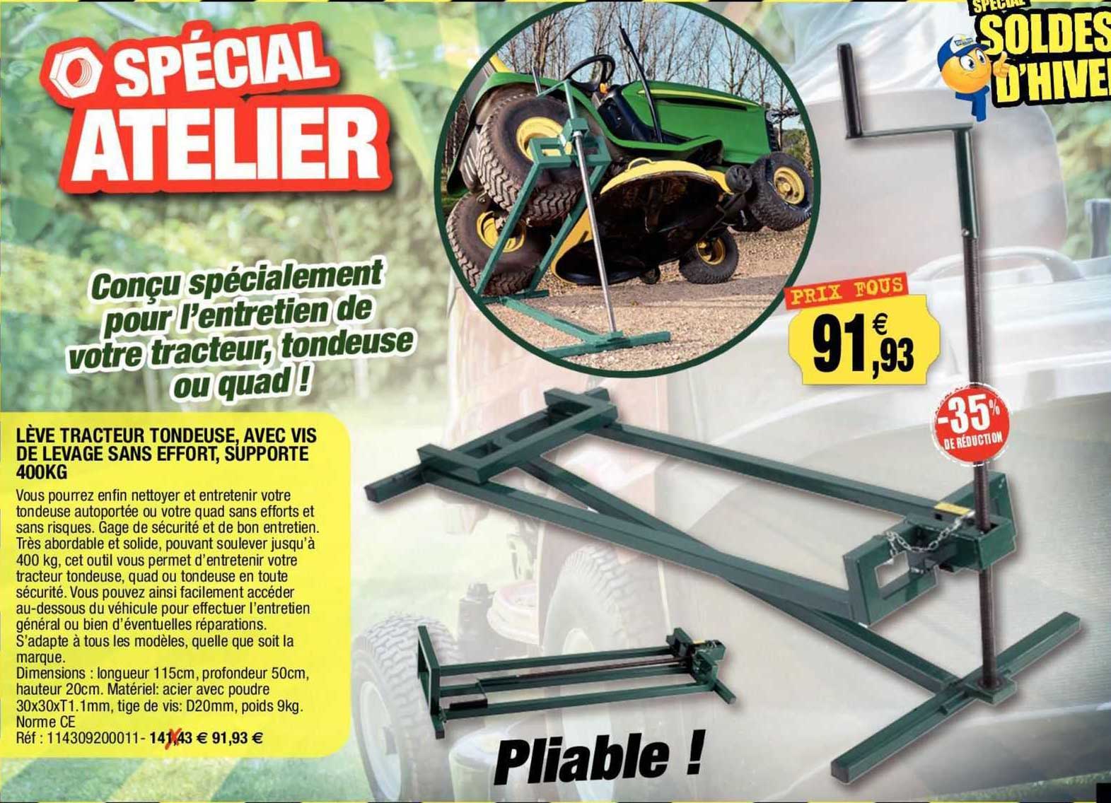 lève tracteur tondeuse, avec vis de levage sans effort, supporte 400 kg