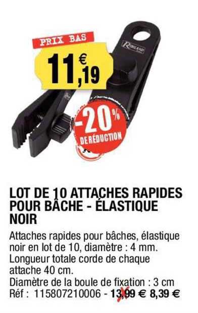 lot de 10 attaches rapides pour bâche - élastique noir