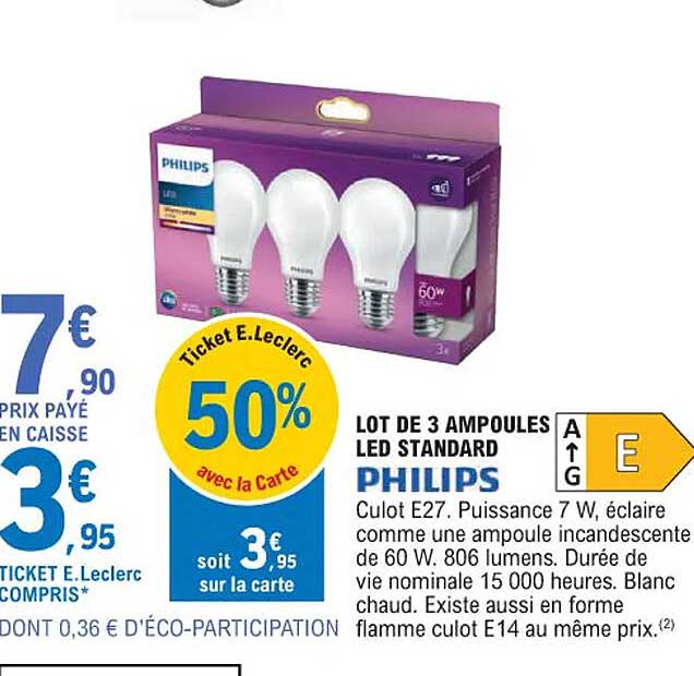 Lot De 3 Ampoules Led Standard Philips