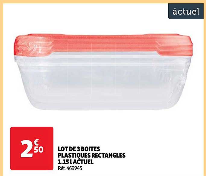lot de 3 boîtes plastiques rectangles 1.15 l actuel