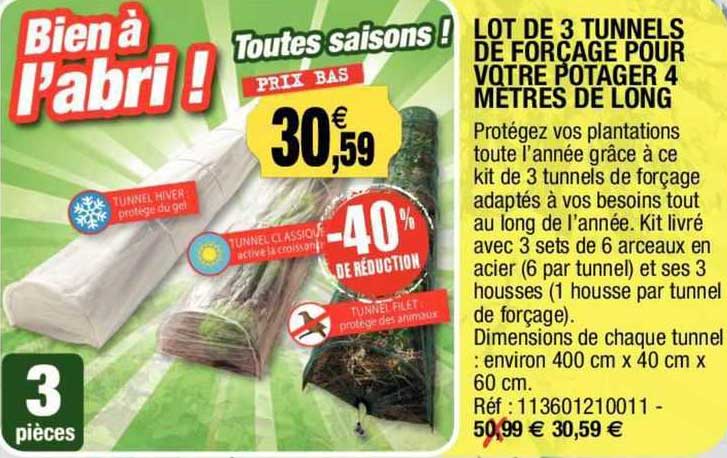 lot de 3 tunnels de forçage pour votre potager 4 mètres de long