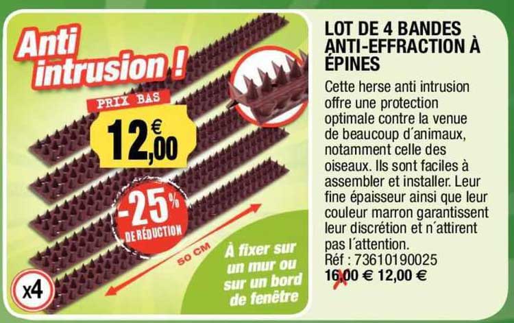 lot de 4 bandes anti-effraction à épines
