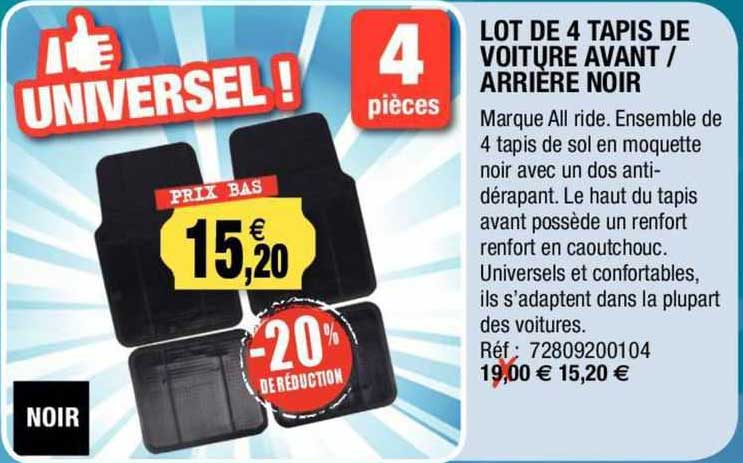 lot de 4 tapis de voiture avant / arrière noir