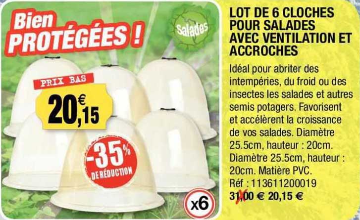 lot de 6 cloches pour salades avec ventilation et accroches