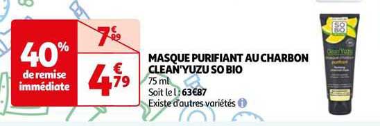 masque purifiant au charbon clean'yuzu so bio