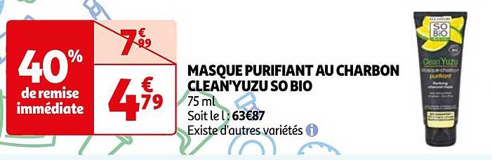 masque purifiant au charbon clean'yuzu so bio