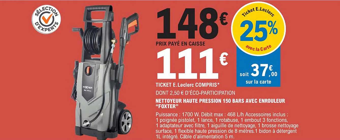 nettoyeur haute pression 150 bars avec enrouleur "foxter"