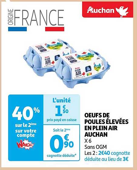 œufs de poules élevées en plein air auchan