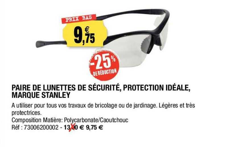 paire de lunettes de sécurité, protection idéale, marque stanley