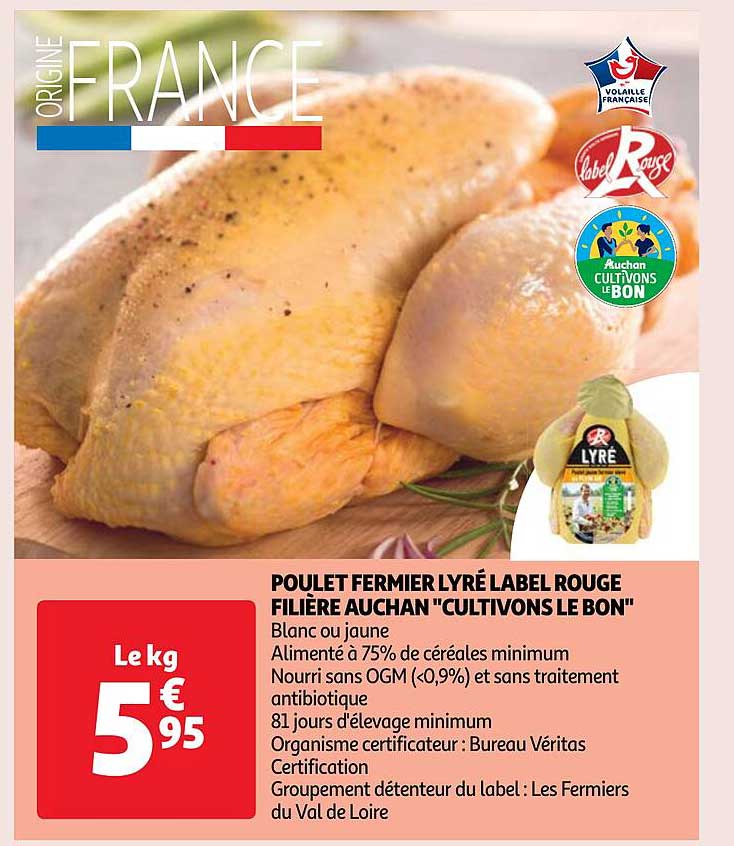 poulet fermier lyré label rouge filière auchan "cultivons le bon"