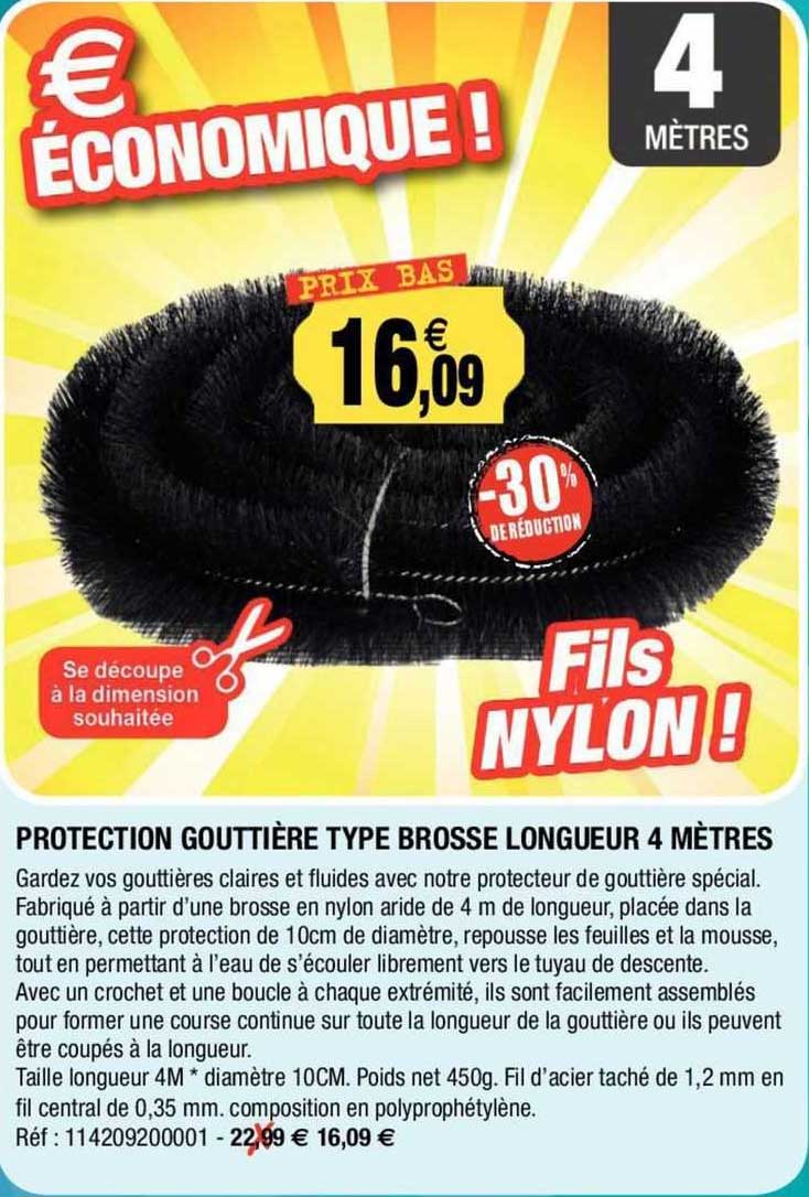 protection gouttière type brosse longueur 4 mètres