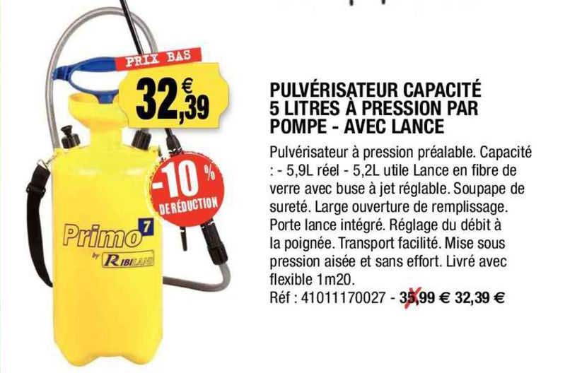 pulvérisateur capacité 5 litres à pression par pompe - avec lance
