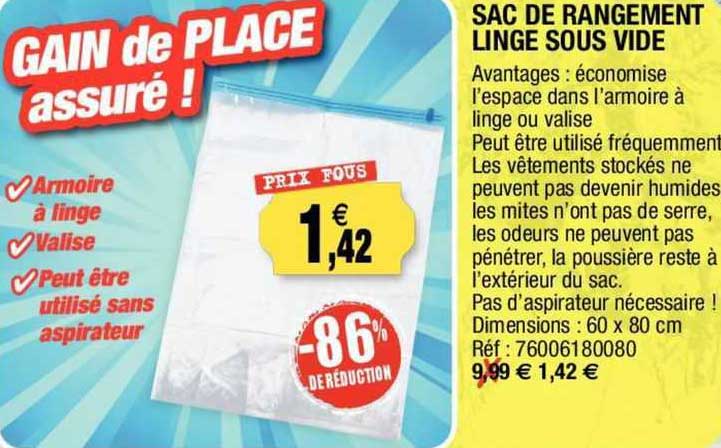 sac de rangement linge sous vide