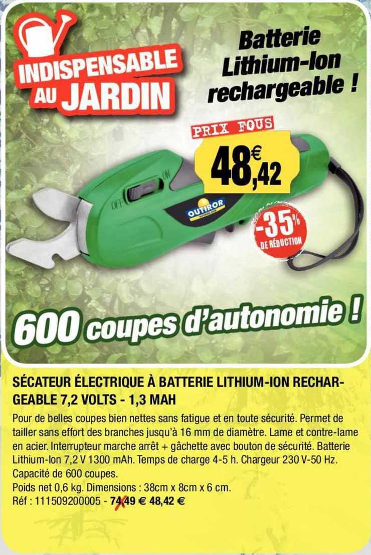 sécateur électrique à batterie lithium-ion rechargeable 7,2 volts - 1,3 mah