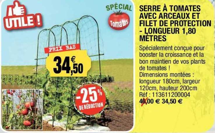 serre à tomates avec arceaux et filet de protection - longueur 1,80 mètres